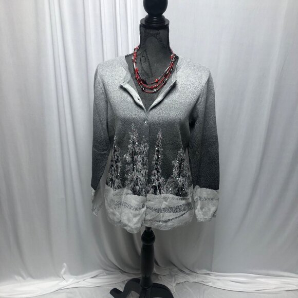 Christopher and Banks Cardigan Womens Size Medium Gray Christmas Winter Sweater - Picture 1 of 7